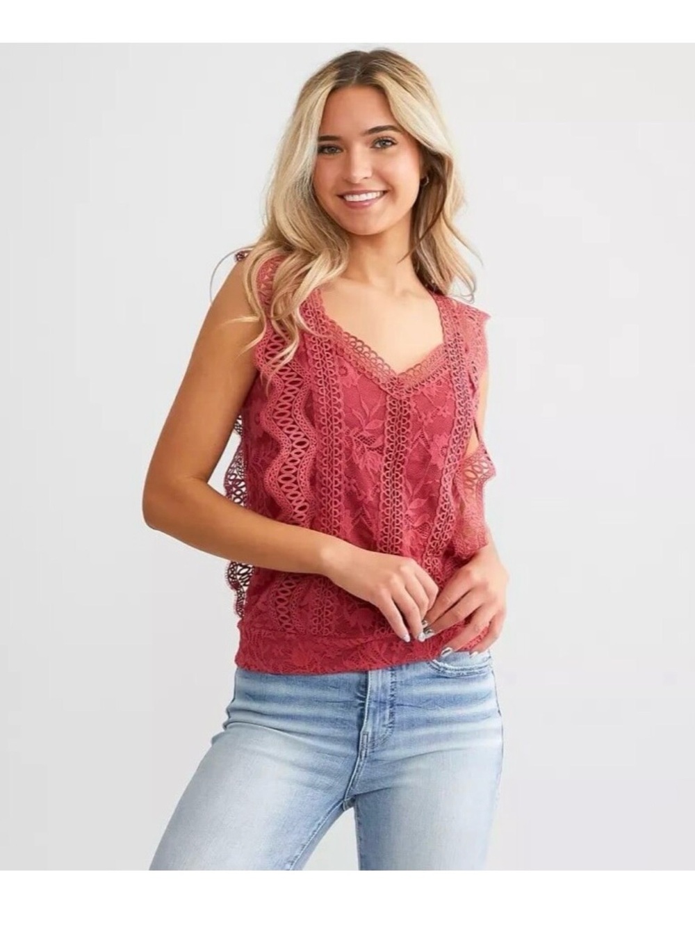 Lace Trim V-Neck Camisole in Dusty Rose
